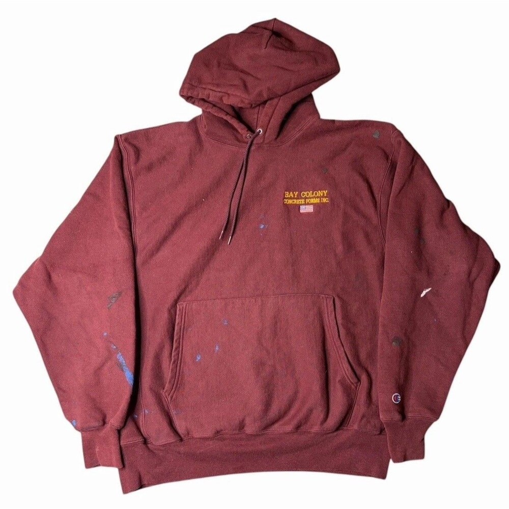 Vintage Maroon Champion Premium Reverse Weave Hoodie Work Used Size Large